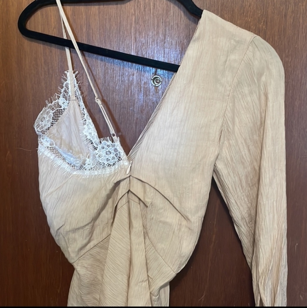 ZARA Asymmetrical Blouse Lace Cami Neutral Beige Blogger Fav XS NWT - Picture 11 of 13